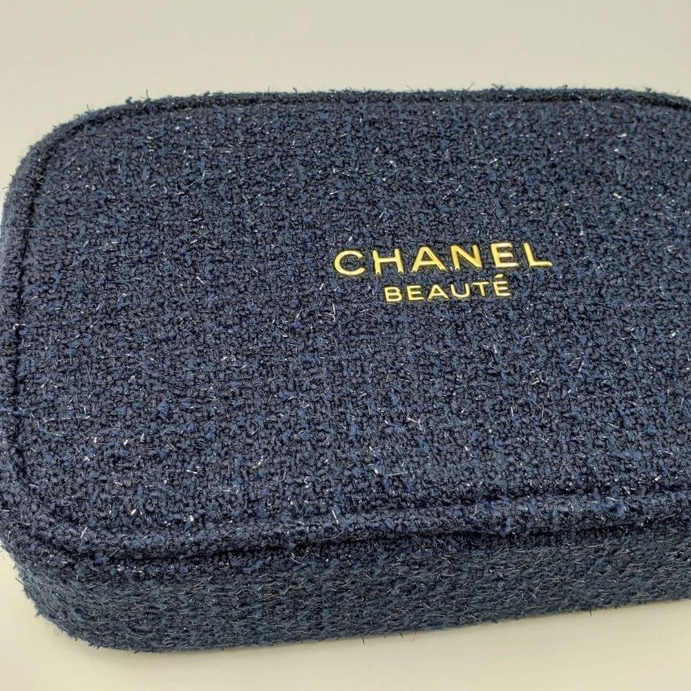 Authentic Chanel Cosmetic Pouch Blue Gold
